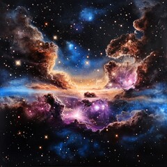 Wall Mural - Cosmic galaxy with clusters of stars and radiant nebulae clouds