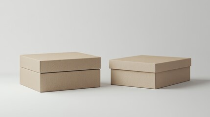 Poster - Two beige cardboard boxes on white background.