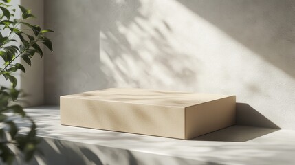 Aufkleber - Beige box on marble surface with plant shadows