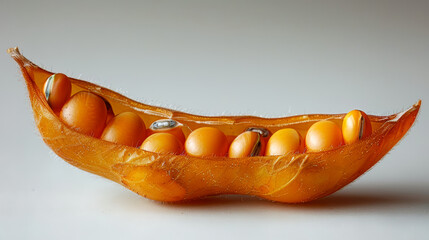 Wall Mural - Peeled soybeans on a white background, close-up.