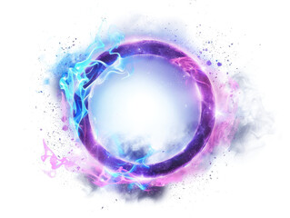 Poster - futuristic energy portal gate in pink and blue isolated on white or transparent png