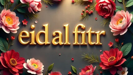 Aufkleber - A beautiful floral design with gold letters that say Eid al-Fitr. Concept of celebration and joy, as it is a religious holiday that marks the end of the holy month of Ramadan