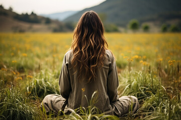 young woman in the field grass