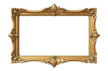 Old antique gold vintage decorative frame horizontal format cut out. PNG Frame. Stylish classic gold painting, carved design patterns