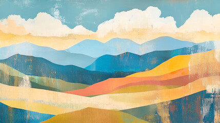 Wall Mural - Abstract Landscape Painting of Mountains and Sky