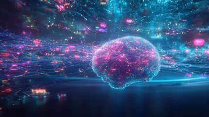 Poster - Abstract Representation of a Brain with Colorful Digital Features