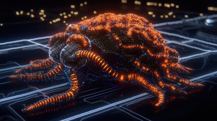 Poster - Abstract Digital Creature with Glowing Lines and Futuristic Design