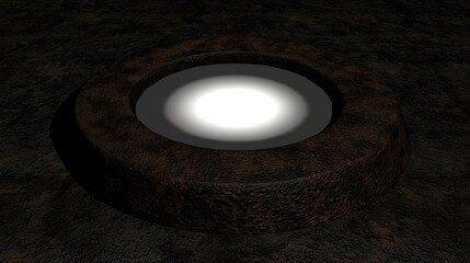 Poster - Circular Stone Base with White Bright Light in Dark Environment