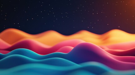Poster - Sound Loud 3D Rendering Concept, Vibrant Soundscape Visualization with Colorful Waves and Dazzling Stars for Creative Projects