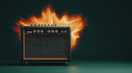 Poster - Sound Loud 3D Rendering Concept, Hyper-Realistic Rendering of a Concert Amplifier Emitting Vibrant Sound Waves Against Dark Background