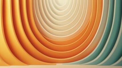 Poster - Sound Loud 3D Rendering Concept, 3D Layered Sound Waves Rendering in Warm Tones with Gradients and Overlapping Patterns