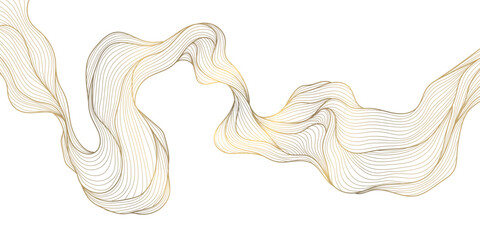 Aufkleber - Vector line gold wave pattern, abstract luxury fluid ornament. Premium curve wallpaper, leaves art deco background. Flow banner