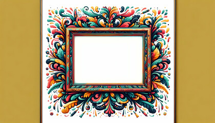 Frame Large blank framed poster with a colorful painted frame isolated on a white background