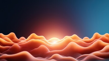 Poster - Sound Loud 3D Rendering Concept, Abstract Sound Waves Colliding in an Orange Landscape Under a Blue Sky Rendered with Vibrant Colors