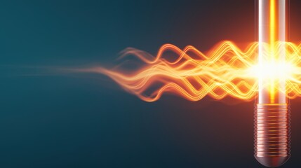 Poster - Sound Loud 3D Rendering Concept, Close Up Rendering of Tuning Fork Emitting Sound Waves with Vibrant Orange Glow Against Dark Background