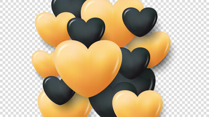 Aufkleber - Cute 3d hearts on transparent background. Graphic overlay template for wedding invitations and Happy Valentine's Day holiday greetings. Gold and black colors. Vector illustration.