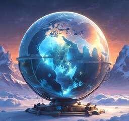 Illustration of glowing earth globe.