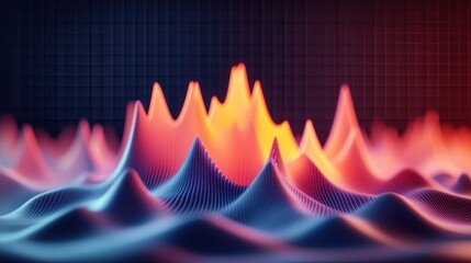 Poster - Sound Loud 3D Rendering Concept, Visual Representation of Loud Audio Frequencies Displayed as Jagged Peaks in Vibrant Colors