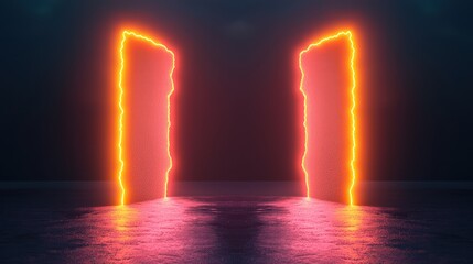 Poster - Sound Loud 3D Rendering Concept, Abstract Visualization of Jagged Neon Structures Representing Loud Sound Waves in a Surreal Digital Landscape