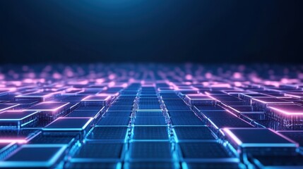 Poster - Digital Realm: A mesmerizing abstract background of glowing blue and pink cubes, creating a futuristic and dynamic visual, perfect for tech, innovation, and data-driven themes. 