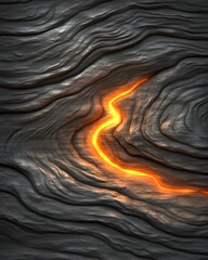 Canvas Print - Glowing orange lava crack in dark grey stone texture.