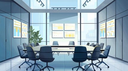 Poster - A digital conference room with virtual AI ethics displays, highlighting ethical compliance standards and regulatory frameworks for AI governance.