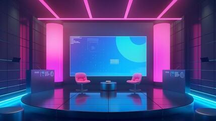 Poster - A digital conference room with virtual AI ethics displays, highlighting ethical compliance standards and regulatory frameworks for AI governance.