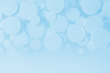 Poster - light blue abstract background with flying plastic cylinders as border, pattern, top view, copy spac