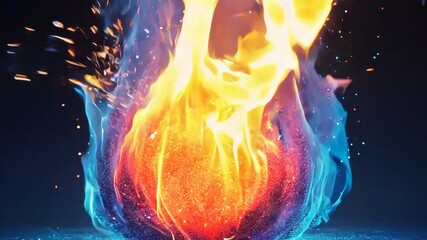 Poster - A blue and orange flame is lit on a dark background. The flame is surrounded by a blue and orange glow