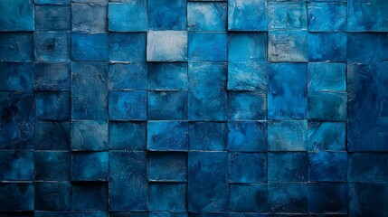 Poster - A blue wall made of square tiles