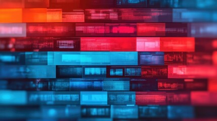 Fototapete - Abstract digital background with vibrant red and blue rectangles illustrating technology and data concepts