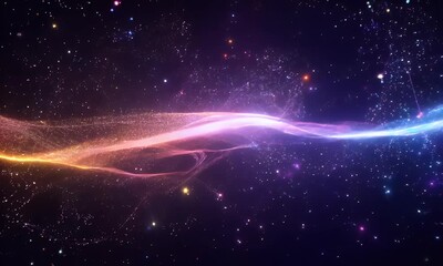 Wall Mural - glowing field of sparkling stars and particles in deep space, with swirling neon gradients