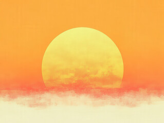 Wall Mural - A large yellow sun is in the center of a cloudy sky
