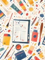 Leinwandbilder - Creative exploration with brushes, paints, sketchbooks, and various art materials on a vibrant background. Generative AI