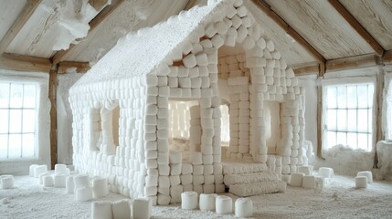 Sticker - A Marshmallow House Built Inside A Wooden Structure