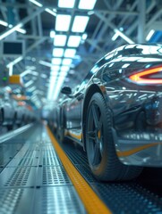 Aufkleber - High tech lab with finished cars undergoing rigorous testing on a state of the art track. Generative AI