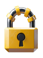 Poster - shiny yellow padlock with metallic shackle, featuring keyhole in center, isolated on transparency background, symbolizing security and protection