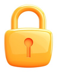 Poster - 3D illustration of bright yellow padlock with keyhole, isolated on transparency background, symbolizing security and protection in modern, minimalistic design