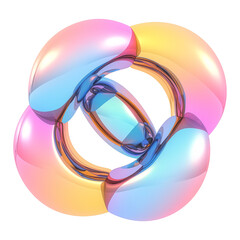 Poster - vibrant 3D metallic Y2K inspired abstract shape with holographic colors, featuring smooth curves and reflective surfaces in flat view. design exudes futuristic and artistic vibe