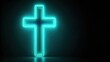 © lapeepon - Teal neon cross glowing on dark background, Teal, neon, cross, glowing, dark, background, light, religion, spiritual, vibrant