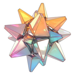 Poster - 3D metallic geometric shape with holographic colors, featuring sharp triangular facets and futuristic Y2K aesthetic, displayed on flat transparency background