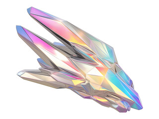 Poster - futuristic 3D metallic object with holographic colors and sharp geometric shapes, resembling sleek spacecraft or abstract sculpture, displayed on transparency background