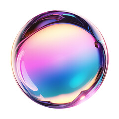 Poster - vibrant 3D metallic sphere with holographic colors, featuring smooth, reflective surface and futuristic Y2K aesthetic, viewed against flat background