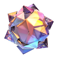 Poster - 3D metallic geometric shape with holographic colors, featuring sharp edges and futuristic Y2K aesthetic, displayed on flat transparency background