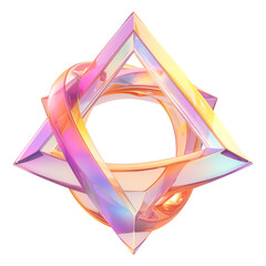 Poster - 3D metallic Y2K inspired geometric shape with holographic colors, featuring flat view and intricate interwoven design, creating futuristic and vibrant aesthetic
