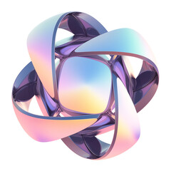 Poster - futuristic 3D metallic shape with holographic colors, featuring smooth, intertwined design and flat view. gradient hues create modern and captivating aesthetic