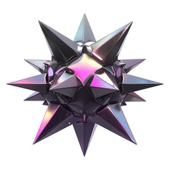 Poster - futuristic metallic 3D spiked shape with iridescent Y2K inspired colors, isolated on transparency background, showcasing sleek and reflective design