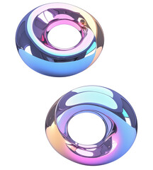 Poster - Glossy metallic Y2K inspired 3D shapes with vibrant gradient colors, featuring flat view and isolated on transparency background, evoking futuristic and modern aesthetic