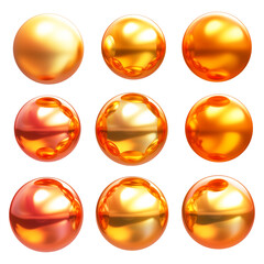 Poster - Glossy metallic spheres in vibrant Y2K inspired colors, arranged in grid pattern on transparency background, showcasing reflective surfaces and smooth textures