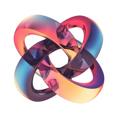 Poster - vibrant 3D metallic abstract shape with intertwined loops in gradient colors, featuring glossy and reflective surface, isolated on transparency background